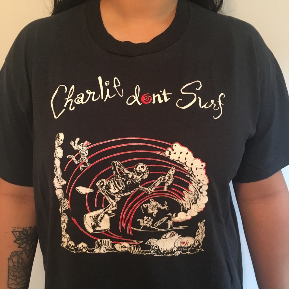 Rock t-shirt: Charlie Don’t Surf